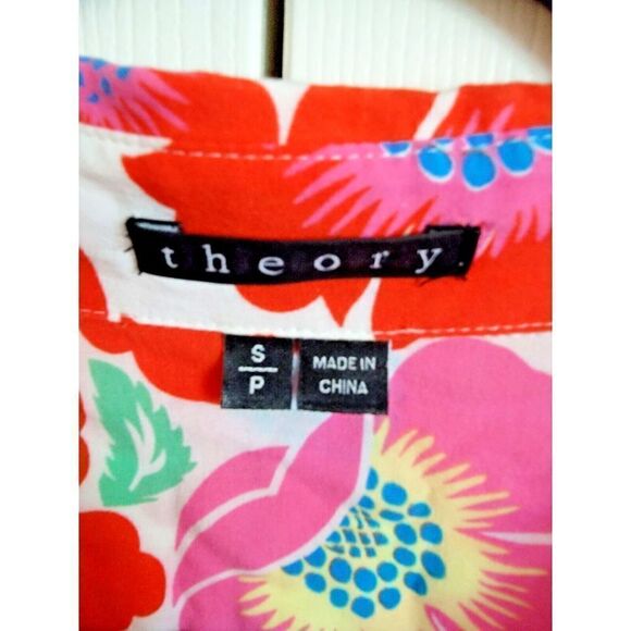 Theory Sz Petite-Small Tie Front Sleeveless Button-Up Blouse Hibiscus Floral Top - Picture 5 of 6